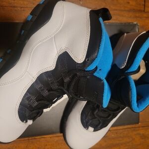 Air Jordan 10 Retro- White and Powder Blue High-Top Sneakers with Black Accents